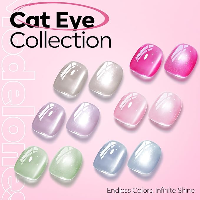 modelones Pink Cat Eye Gel Polish Slik Glitter Holographic Jelly Glass Cat Eye Light Rose Shimmer Reflective Translucent U v Gel Magnetic Nail Polish 15 ML
