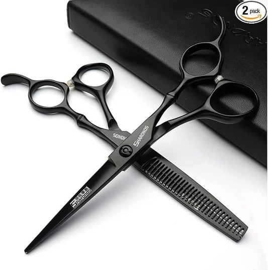 6 Inch Black Hairdressing Scissors Salon Hairdressing Tool Stainless Steel Hair Cutting Hair Thinning Hairdressing Scissors (6 inch 2PC-A)