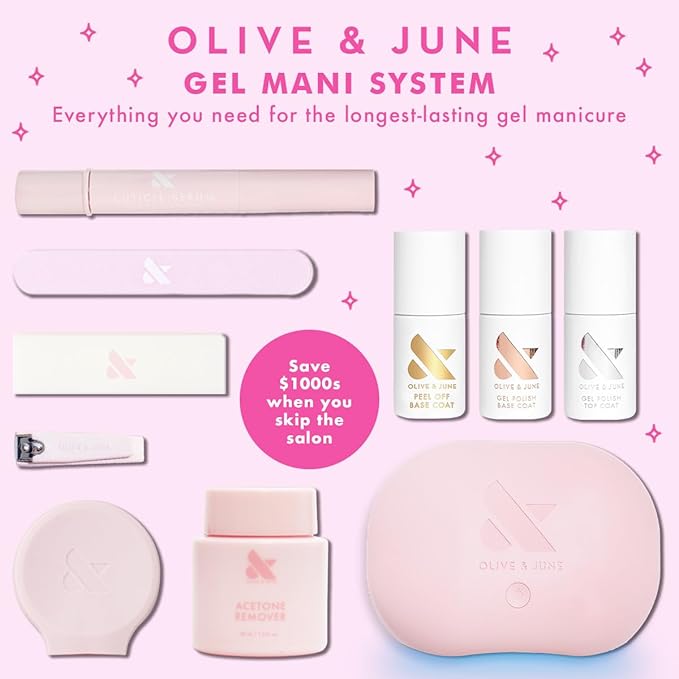 Olive & June Gel Polish | UV LED Nail Lamp Needed | Long Lasting Formula | Up to 21 Days of Wear | Damage-Free Removal | Salon-Quality Manicure, Pedicure at Home | E+M | Inky Black