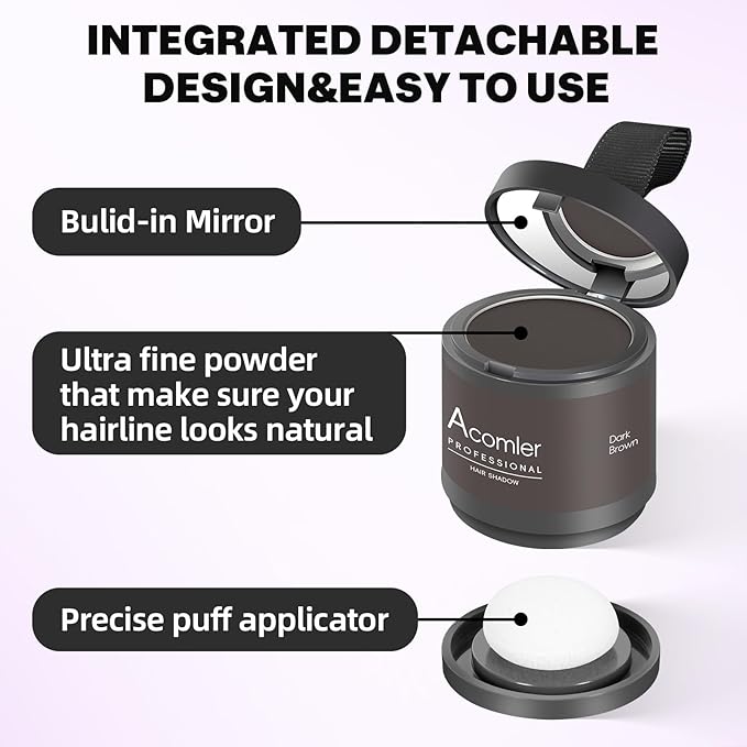 Acomler Instantly Root Cover Up Hairline Powder, Root Touch Up Hair Color 0.35 Ounce,Concealing Hair Loss for Thinning Hair, Hair Powder for Women Men with Bald Spots,Eyebrows,Beard Line (Dark Brown)