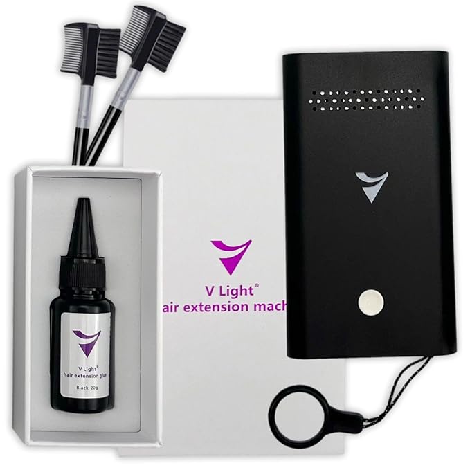 Generic V-Light Hair Extensions Kit incl. 1 V-Light Glue & 2 V-Light Combs V-Light Extensions Kit V-Light Set for UV Extensions, Black