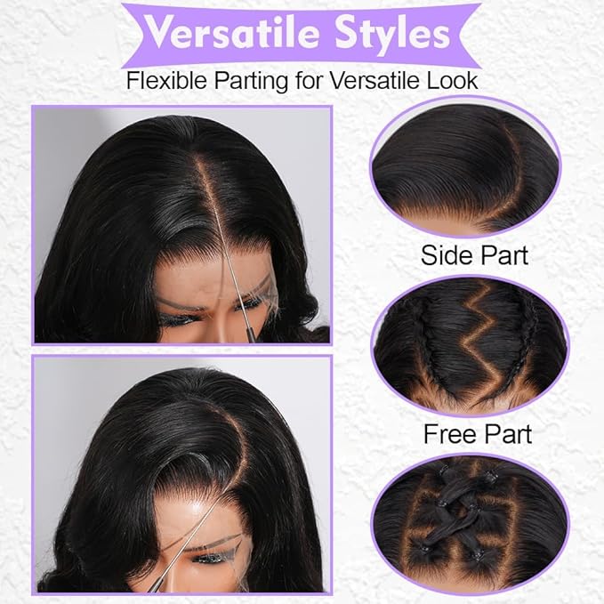 13x4 Full Frontal Wig Skinlike HD Lace Wig Body Wave Lace Front Wigs Human Hair Pre plucked Real 0.10mm Ultra-thin Invisible Swiss HD Lace Front Wigs for Women Tiny Knots 200% Density Natural Black