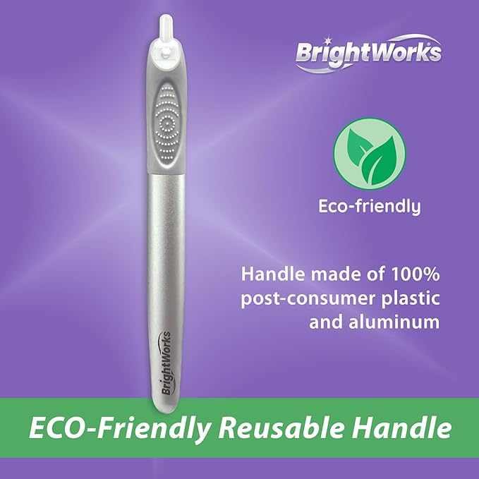 Brightworks ECO Tongue Cleaner – 100% PCR with Aluminum Handle - Dual-Sided Soft Rubber Grooves & Bristle Design - 2 Replaceable Heads + 1 Reusable Handle for Fresher Breath
