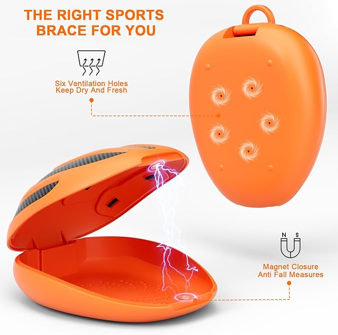 BVN Mouthguard Case Sports, Adult & Youth Sizes Universal Storage for Mouthguard, with Silicone Lanyard, Orange+Carbon Fiber Coating.