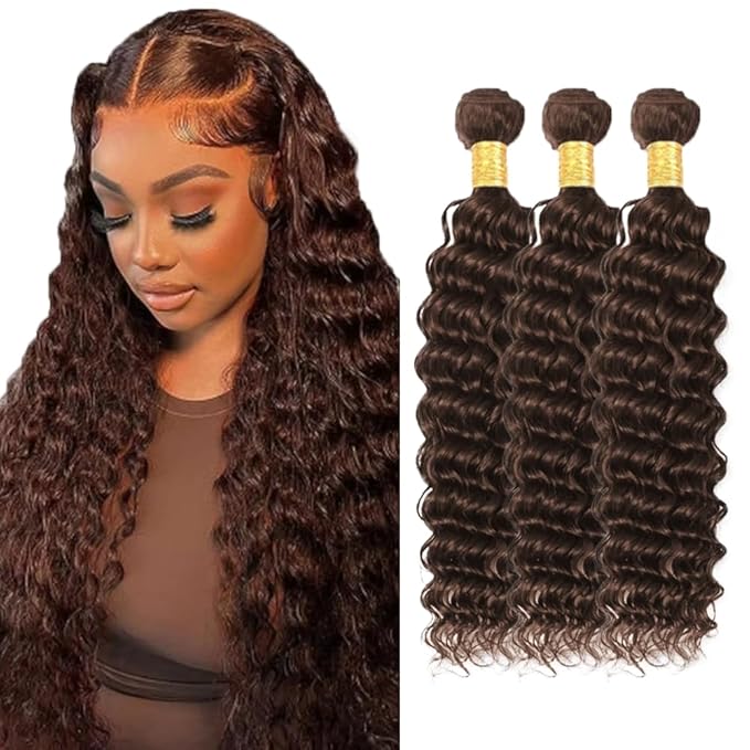 30 32 34 inch #4 Bundles Human Hair Brown Deep Wave Bundles Chocolate Brown Human Hair Bundle #4 Deep Wave Bundle