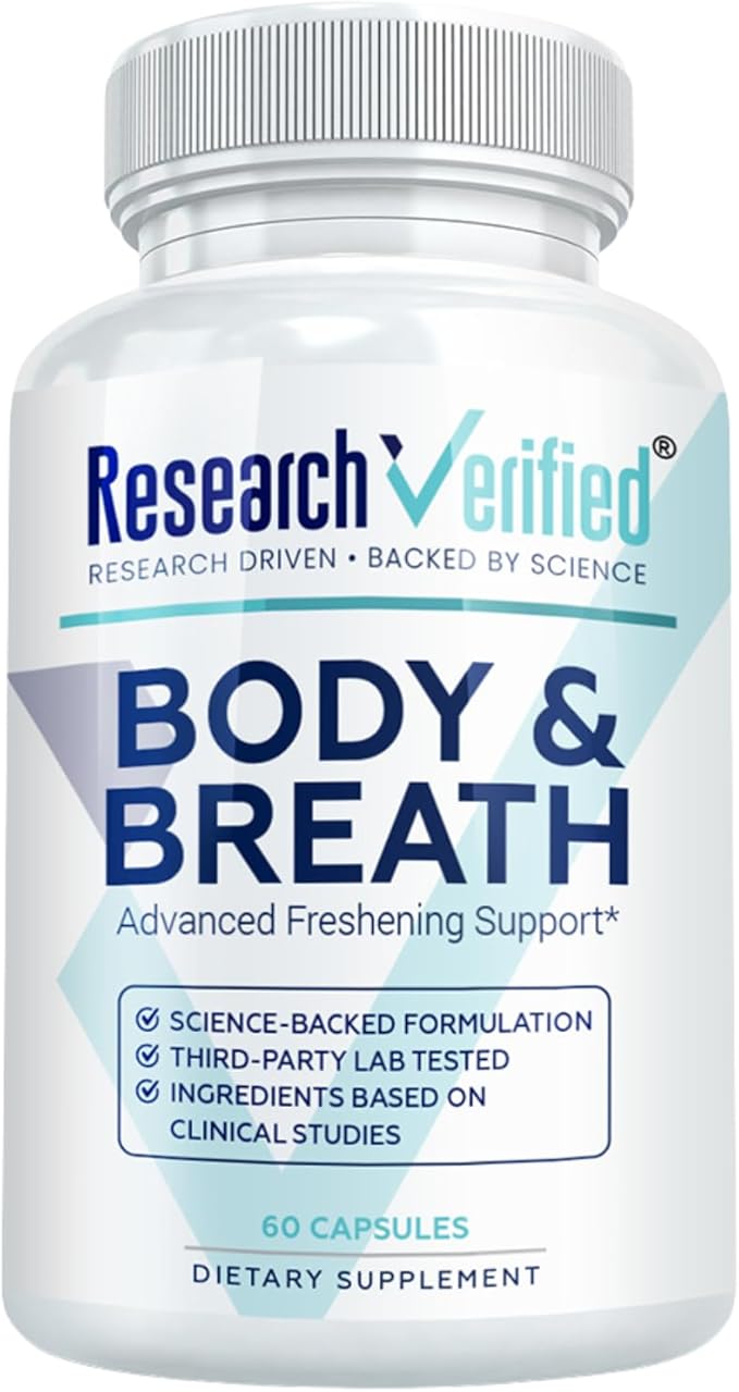 Research Verified Body & Breath Natural Deodorant & Freshener - Bad Breath & Body Odor Supplement - 60 Capsules (1 Month Supply)