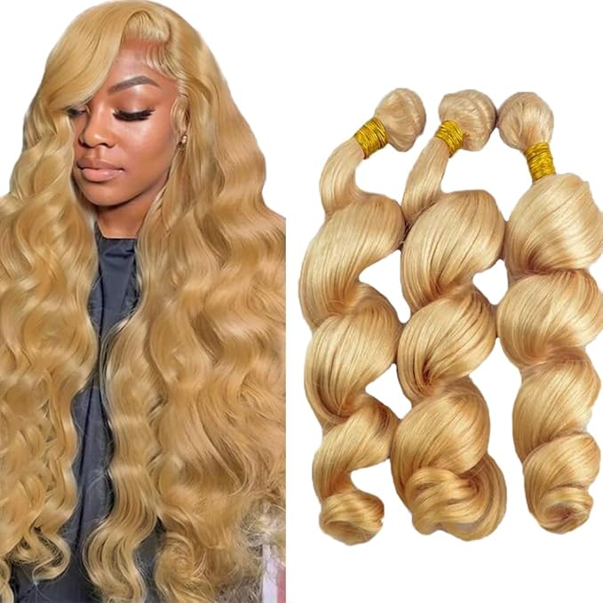 24 26 28 Inch Color 27 Bundles Honey Blonde Loose Wave Bundle Human Hair 3 Bundles Unprocessed Virgin Hair Blonde Bundle Hair Weave