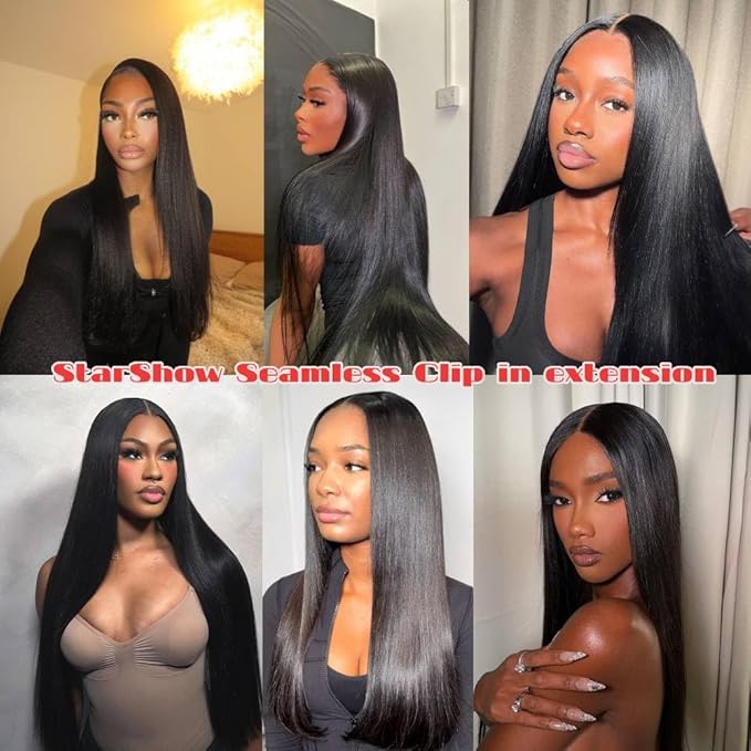 Yaki Straight Seamless Clip in Hair Extensions Remy Human Hair Extensions 1Pack 100g 7pcs Yaki Straight Clip Ins Hair Extensions Clip In Human Hair 18Inch Natural Black