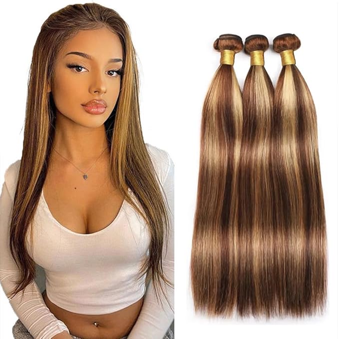 26 28 30 Inch Blonde Bundles Human Hair P27/33 Honey Blonde Straight 3 Bundle Unprocessed Brazilian virgin hair Weave Extensions Double Weft 50 Grams/Bundle Colored Highlight Brown Bundles