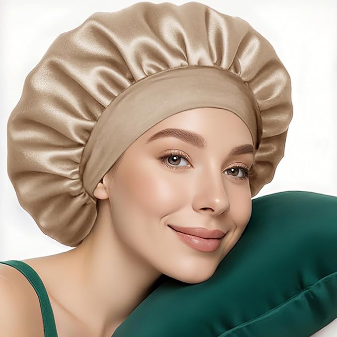 5 Pack Satin Bonnet for Women, 30cm Adjustable No-Slip Sleep Cap for Curly Hair, Breathable Head Wrap for Sleeping & Skincare