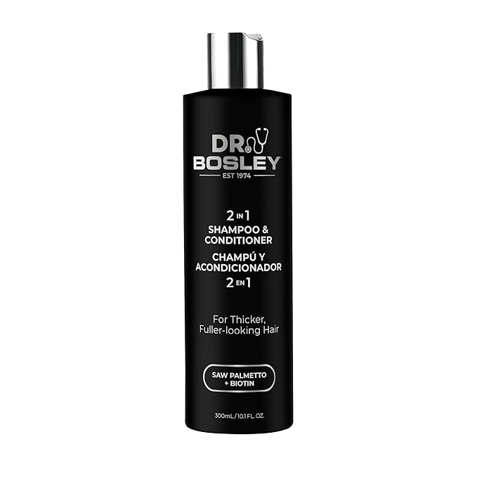 Dr. Bosley 2-in-1 Shampoo & Conditioner – Biotin & Saw Palmetto – Sulfate-Free Thickening Formula for Thicker, Fuller-Looking Hair – Strengthens & Volumizes – 10.1 fl oz