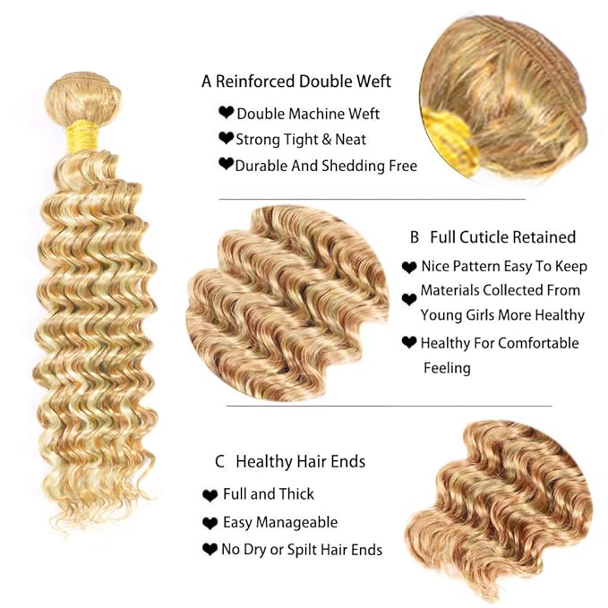 30 32 34 inch Blonde Bundles Human Hair 613 Bundles P27613 Deep Wave Bundle 613 Wet and Wavy Bundle Human Hair 150g
