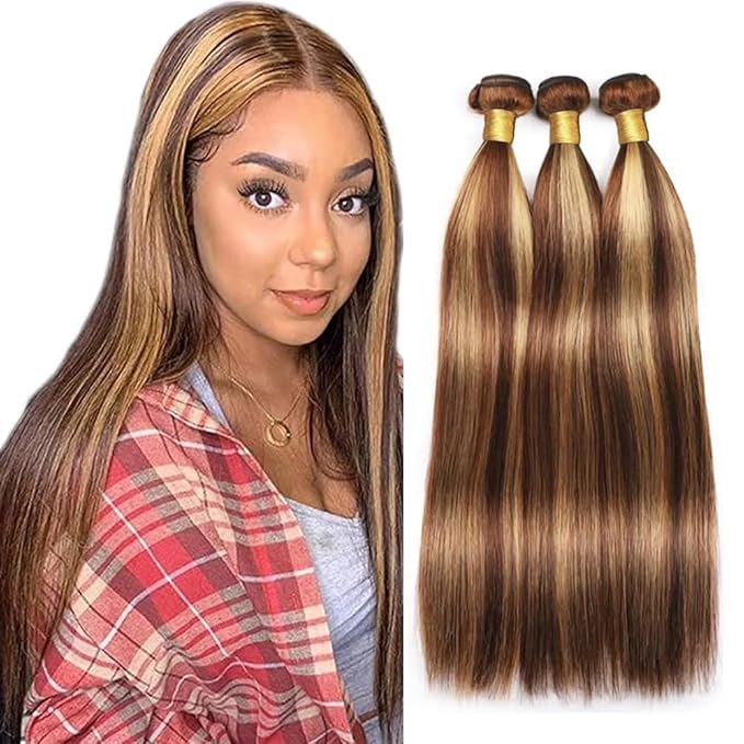 22 24 26 Inch Blonde Bundles Human Hair P27/33 Honey Blonde Straight 3 Bundle Unprocessed Brazilian virgin hair Weave Extensions Double Weft 50 Grams/Bundle Colored Highlight Brown Bundles