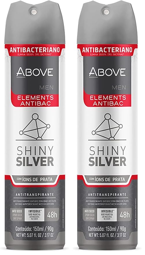 ABOVE Shiny Silver - 48 Hours Elements Antiperspirant Deodorant for Men - Notes of Jasmine and Mint - Dry Spray Protects Against Sweat and Body Odor - Stain, Cruelty and Alcohol Free - 3.17 oz