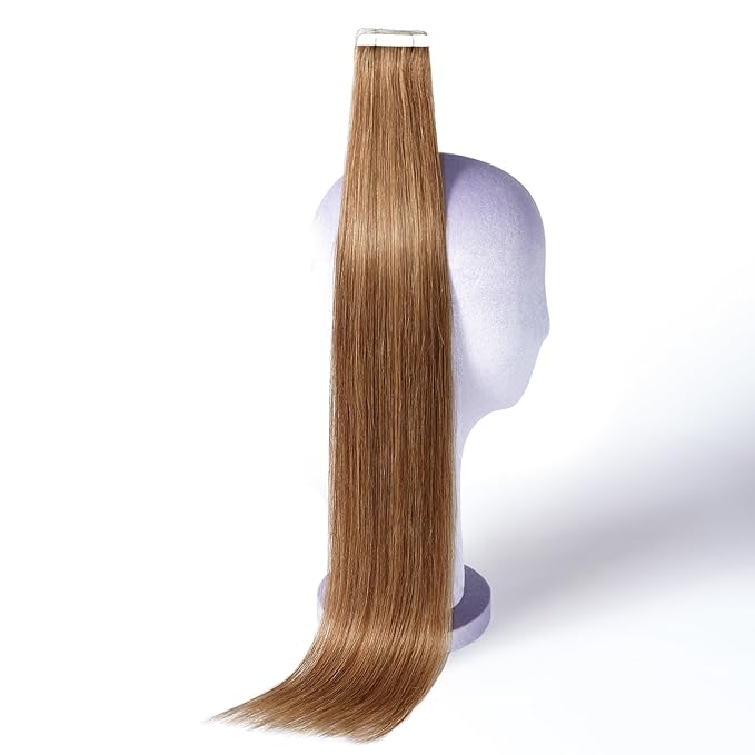 DNE Tape in Hair Extensions Real Human Hair 24inches 20Pcs/50g/Pack Seamless #M4/27Chocolate Brown to Honey Blonde Straight Invisible Double Sided Tape in Hair Extensions for Women/Girls