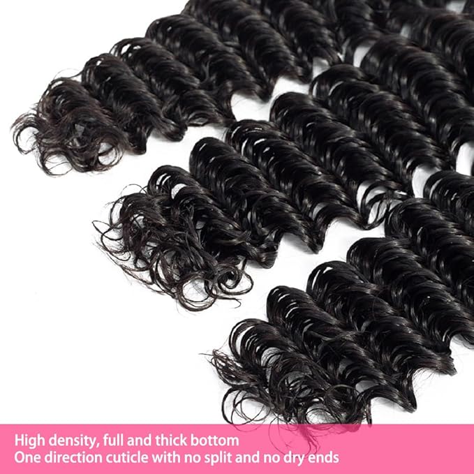 12A Deep Wave Human Hair Bundles 30 30 30 Inch Brazilian Curly 3 Bundles Human Hair 100% Unprocessed Virgin Wet and Wavy Hair Weave 1B Black