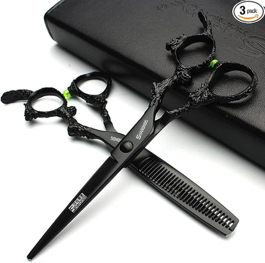 6 inch hair stylist barber scissors black plate dragon 440C hairdressing cutting scissors+thinning scissors (6 inch 2PC)