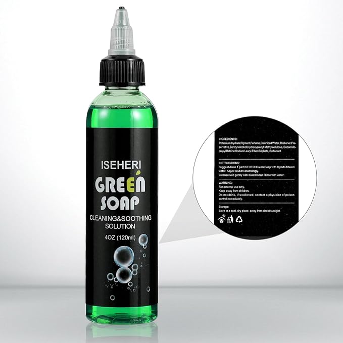 2PCS Ultra Concentrated Green Soap Tattoo 4OZ with Foaming Bottle 120ml, Tattoo Supplies for Tattoos Piercings, Clean Skin Equipment