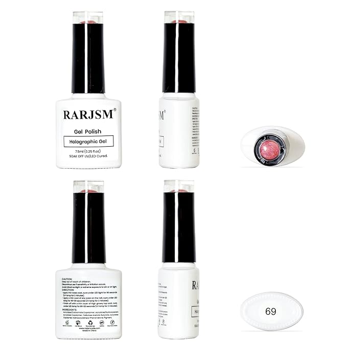 RARJSM Holographic Nail Polish Glitter Pink Gorgeous Glossy 1 Pcs 7.5ml Sparkling Gel Polish Curing Required for Four Seasons Salon Nail Art DIY Home RAR69