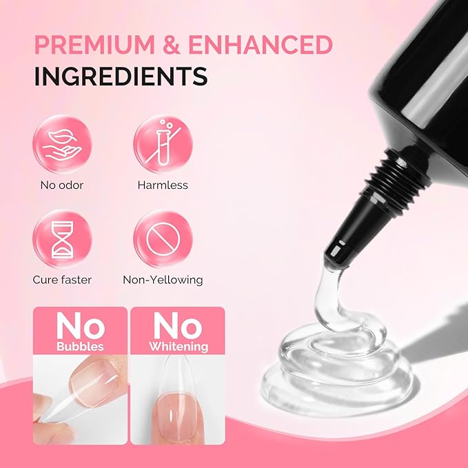MelodySusie 2Pcs*20g Solid Nail Glue Gel, Super Strong&Long Lasting Soft Gel Nail Tips Glue for Acrylic Fake Nails, 3D Christmas Nail Art,Nail Gem,Soak off UV&LED Lamp Needed,Christmas Home DIY&Salon