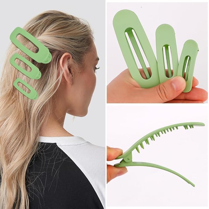 Large Duck Billed Hair Clips, Ahoney 12 Pack Alligator Clips for Thin & Thick Hair - 3 Sizes Lay Down Banana Clips, Hair Styling Accessories for Women Girls (Green)