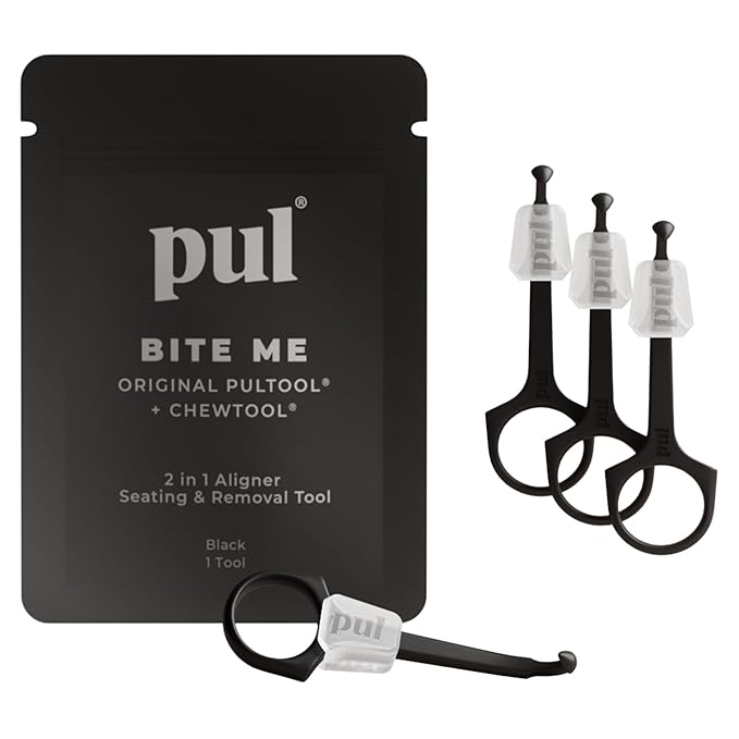 PUL Pack of 4 Reusable 2-in-1 Aligner Seating Chewie & Removal Tool — Compatible with Invisalign, Removable Braces, Retainers & Trays – Easy-to-Use Remover & Chew, Dental & Oral Hygiene Care – Black