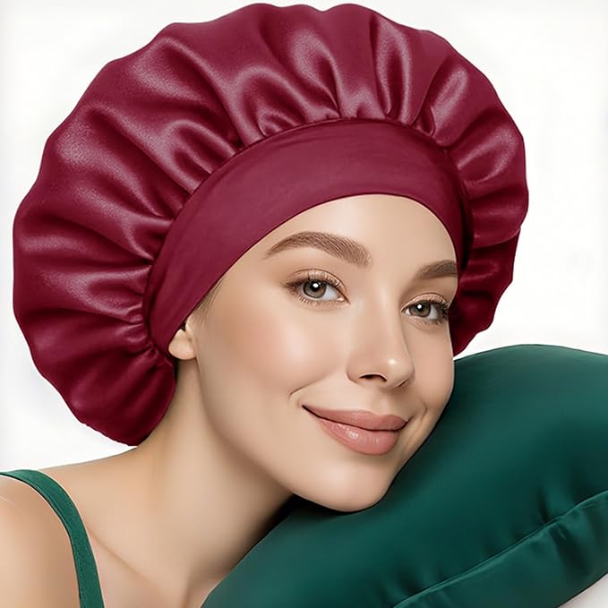 5 Pack Satin Bonnet for Women, 30cm Adjustable No-Slip Sleep Cap for Curly Hair, Breathable Head Wrap for Sleeping & Skincare