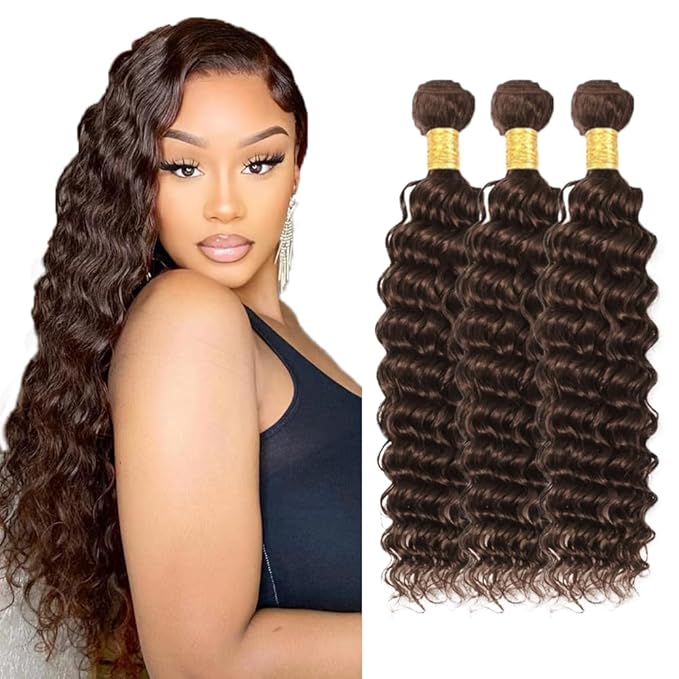 Dark Brown Bundles Chocolate Brown Human Hair Bundles 22 22 22 inch #4 Deep Wave Bundle Human Hair Extensions