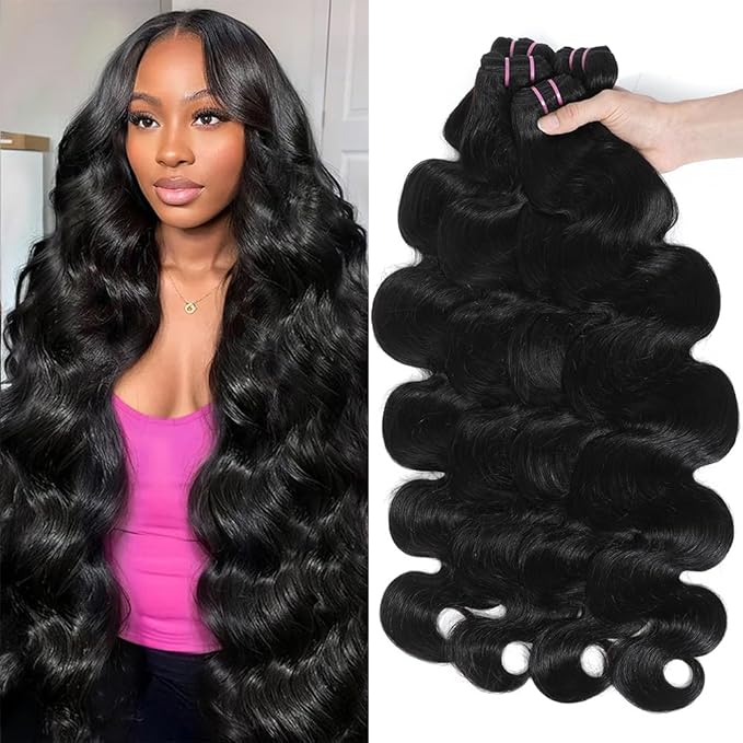 15A Raw Human Hair Bundles Body Wave Human Hair,Triple Lifespan Indian Virgin Hair,No Tangle Shedding,Multiple Washes Keep Texture Silky Soft (4 Bundles Natural Color, 24 26 28 30 Inch)