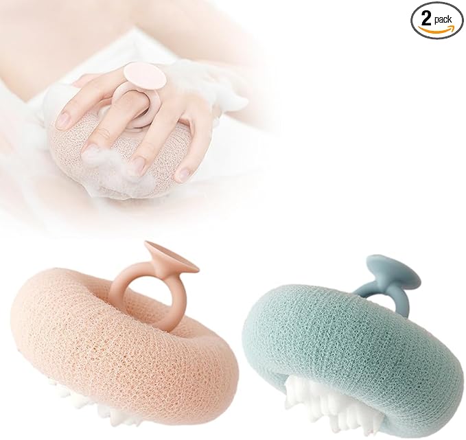 Super Soft Sunflower Suction Cup Bath Ball, 2025 Upgrade 2 in 1 Sunflower Bath Ball, Exfoliating Bath Sponge Cleaning Brush Bath Sponge Brush with Suction Cup for Men and Women (Apricot+Green)