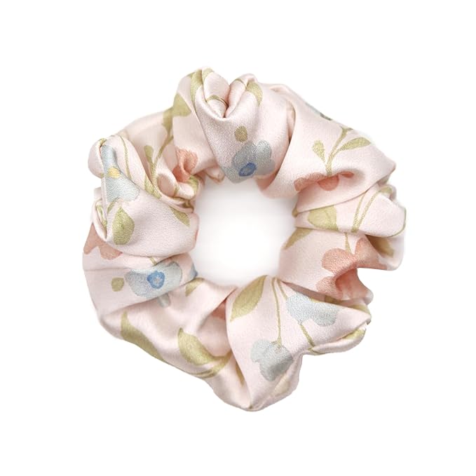 Pure Silk Scrunchies, 100% Mulberry Silk Hair Elastic for Women, Anti-Crease, Gentle on Hair, 1 PC, Pink Flower