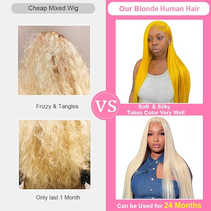 ALI PANDA 613 Lace Front Wig Human Hair 13x6 200 Density 613 Blonde Lace Front Wigs Human Hair 26 Inch Straight Frontal Wig Pre Plucked With Baby Hair