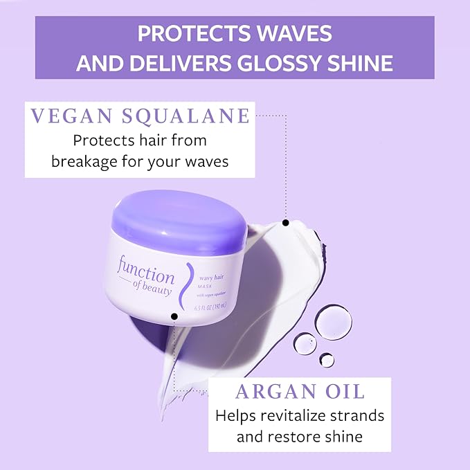 Function of Beauty Hair Mask for Wavy Hair, 6.5 oz Each (2-Pack) - Deep Conditioning Formula With Argan Oil to Restore Shine & Vegan Squalane to Prevent Hair Breakage, Customizable Haircare