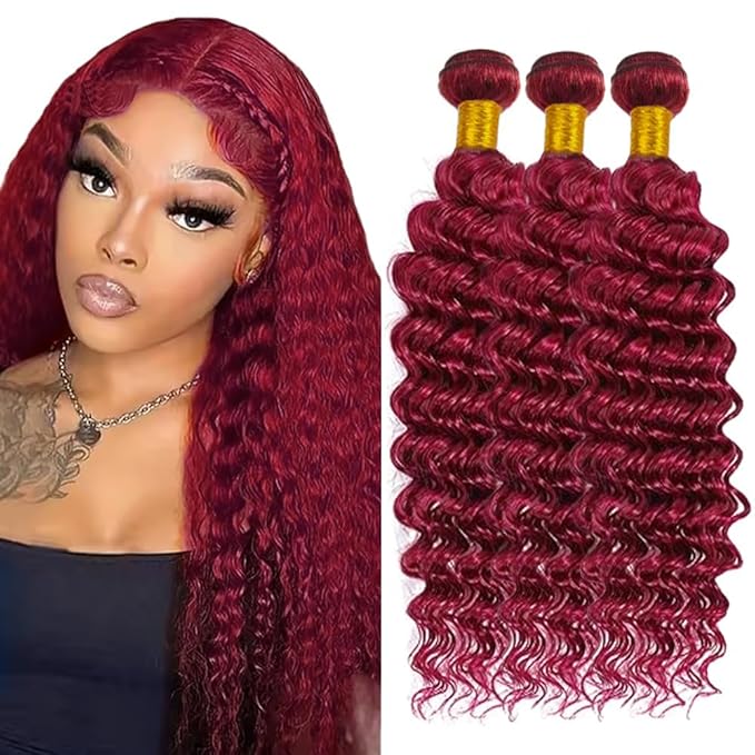 Burgundy Bundles 99J Deep Wave Human Hair 3 Bundles 16 18 20 Inch 150g 8A Brazilian Virgin Hair Extensions Wine red bundles human hair Extensions