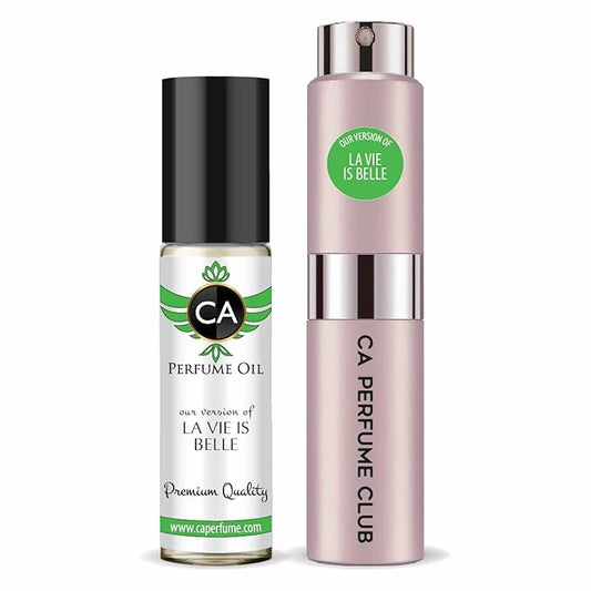 CA Perfume Duo Impression of La Vie Belle For Women Perfume Layering Set Long Lasting Travel Size EDP + Body Oil Roll-On Bottle 0.27 Fl Oz+0.33 Fl Oz