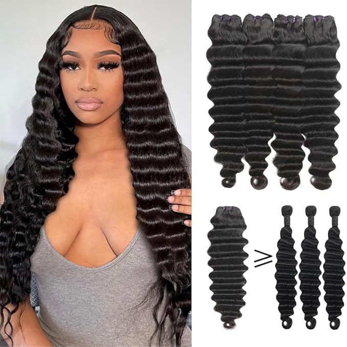 16A Human Hair Bundles Loose Deep Wave 4 Bundles 16 18 20 22 Inch Raw Unprocessed Brazilian Virgin Human Hair Full And Thick Deep Wavy Bundles Loose Wave Hair Natural Black Weave Hair