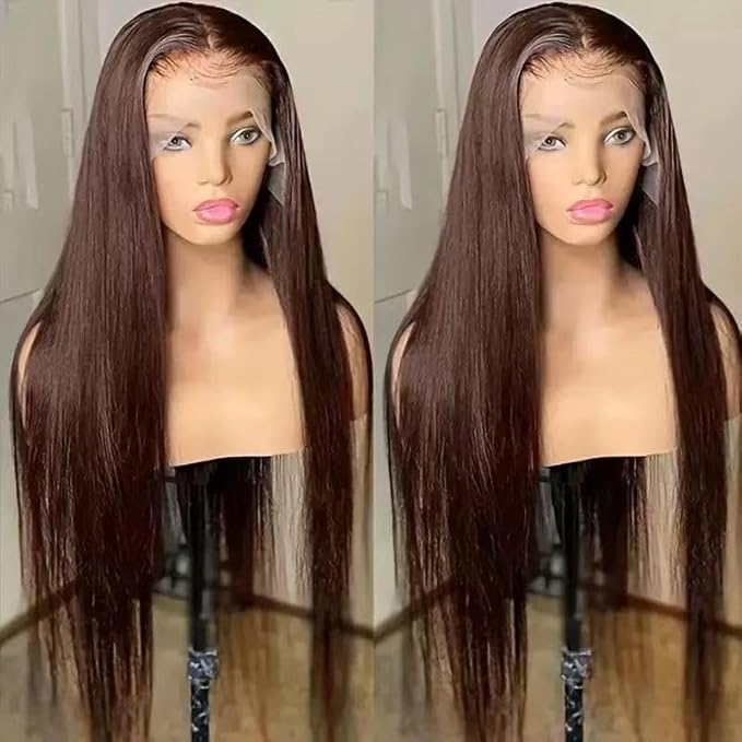 26-32 inch hand woven black long straight hair wig with lace front, elegant long straight hair, chemical fiber wig (dark brown, 30inch)