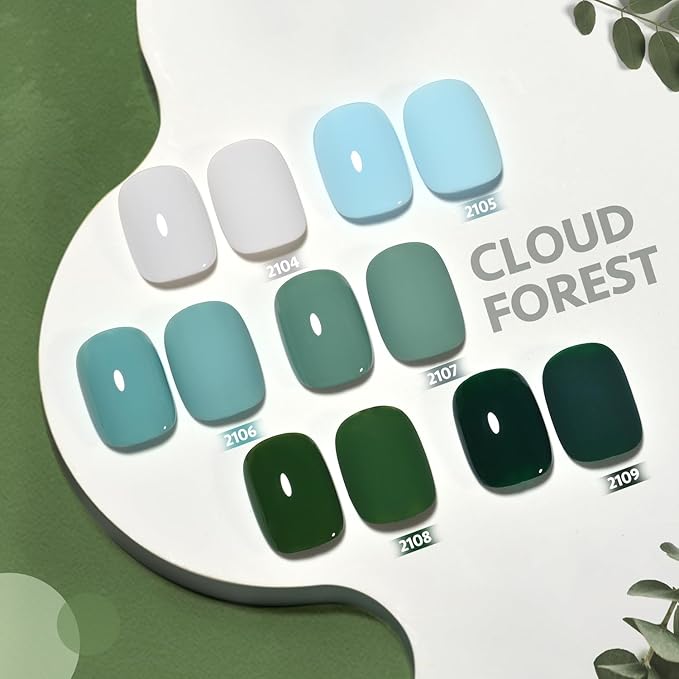 GAOY Green Gel Nail Polish Set, 6 Colors Dark Forest Green Blue Gray Soak Off UV Light Cure Gel Polish Kit for Salon and Nail Art DIY at Home