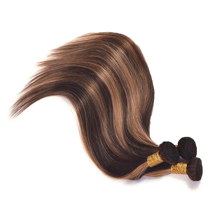 P4/27 Human Hair Bundle Highlight Straight Bundles 20 Inch Brazilian Unprocessed Virgin Hair 1 Bundle Two Tone Brown Mixed With Honey Blonde Bundles Human Hair Weave