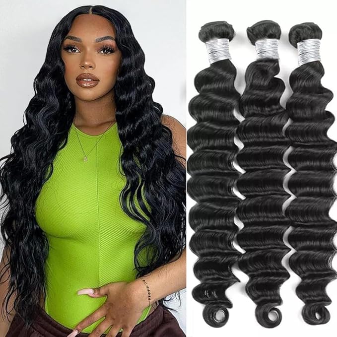 3 Bundles Human Hair 14 16 18 Inches Natural Color Brazilian Raw Loose Deep Wave Human Hair Bundles 100% Unprocessed 12A Hair Bundles