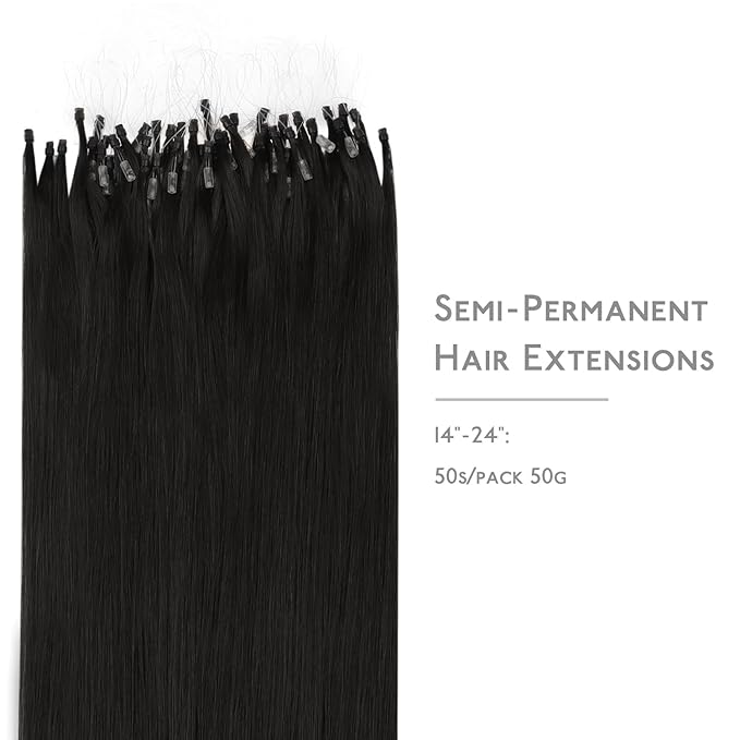 WENNALIFE Microlink Hair Extensions Human Hair, 50g 50s 24 Inch Natural Black Remy Micro Bead Hair Extensions Real Human Hair Micro Link Micro Loop Micro Ring Hair Extensions Straight Microlinks