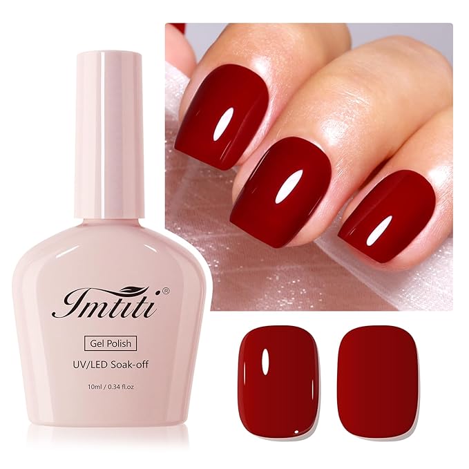 Imtiti Ruby Red Gel Nail Polish, 1Pcs Wine Red Gel Polish Soak Off UV LED Gel Polish, Long Lasting, Nail Art Manicure Salon DIY at Home for Autumn and Winter (0.34 Fl Oz-1905)