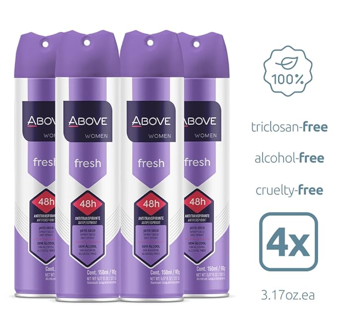 ABOVE Fresh - 48 Hours Antiperspirant Deodorant Set for Women - Dry Spray Protects Against Sweat and Body Odor - Leaves No White Marks - Delicate Scent - Cruelty and Alcohol Free - 4 pc