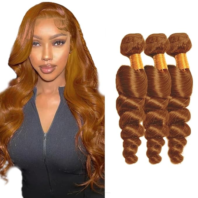 Brown Bundles Human Hair Light Brown Loose Wave Human Hair Bundles 12 14 16 Inch Peruvian Virgin Human Hair Mixed Length 3 Bundles Hair Weave Color 30 Bundles