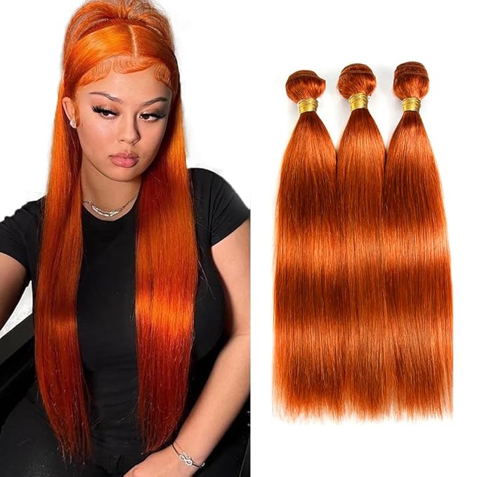 28 30 32 Inch Ginger Bundles Human Hair #350 Orange Straight 3 Bundle Unprocessed Brazilian virgin hair Weave Extensions Double Weft 50 Grams/Bundle Colored Ginger Bundles for Woman