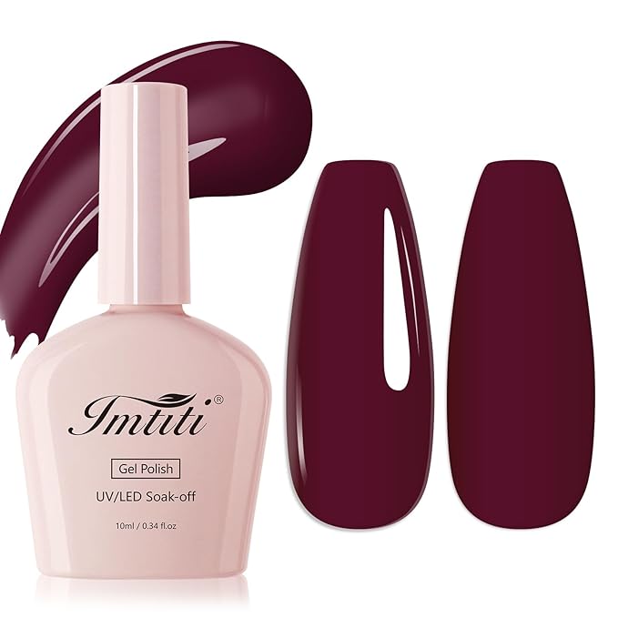 Imtiti Dark Red Gel Polish, UV LED Soak Off Deep Maroon Red Burgundy Gel Nail Polish, Long Lasting 28 Days, Salon Quality DIY Manicure at Home(10ml-1907)
