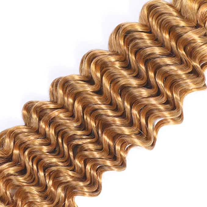 16 18 20 Inch Blonde Bundles Human Hair #27 Honey Blonde Deep Wave 3 Bundle Unprocessed Brazilian virgin hair Weave Extensions Double Weft 50 Grams/Bundle Colored Blonde Bundles for Woman