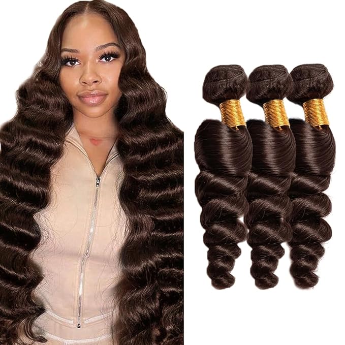 #4 Human Hair Bundles Brown Loose Wave Bundles Human Hair 22 24 26 inch Dark Brown Loose Deep Wave Bundle 300g