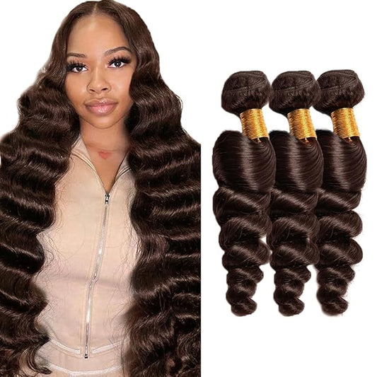#4 Human Hair Bundles Brown Loose Wave Bundles Human Hair 22 24 26 inch Dark Brown Loose Deep Wave Bundle 300g