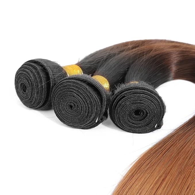 Omber Brown Bundles Human Hair #4 Straight Bundles 28 30 32 inch 3 Tone Black Roots to Brown Bundle